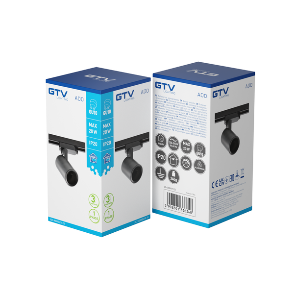 Track luminaire 1-phase ADO, GU10 Bulb, max. 20 W, AC220-240V, IP20, black image 3