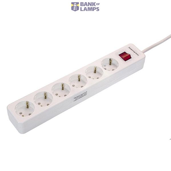 Schwabe Stekkerdoos wit 6 x randaarde met schakelaar 1,4m kabel image 1