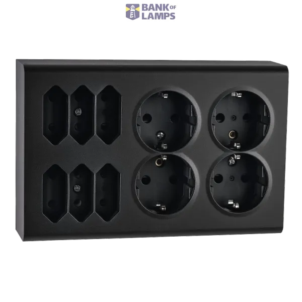 OUTLET SURFACE MOUNTED 4+6 EURO W/EARTH BLACK 6-PACK image 1