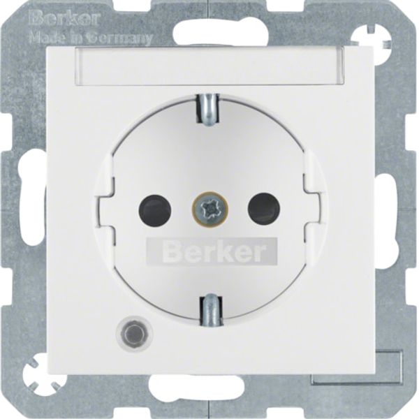 Schuko socket with LED and label holder S.1/B.3/B.7 polar white, matt image 1