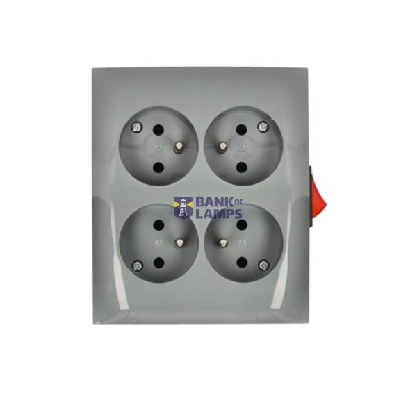 Quadruple outlet socket with earthing - IP20 version - with built-in switch, 16A, Screw, dark grey image 1