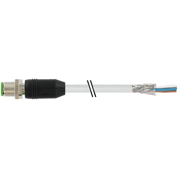 M12 male 0° A-cod. with cable shielded PVC 4x0.34 shielded gy  7m image 1