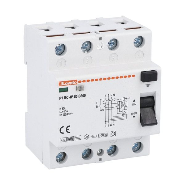 Residual current operated circuit breaker, 4 modules, 4P - type B, 80A, 300mA image 1