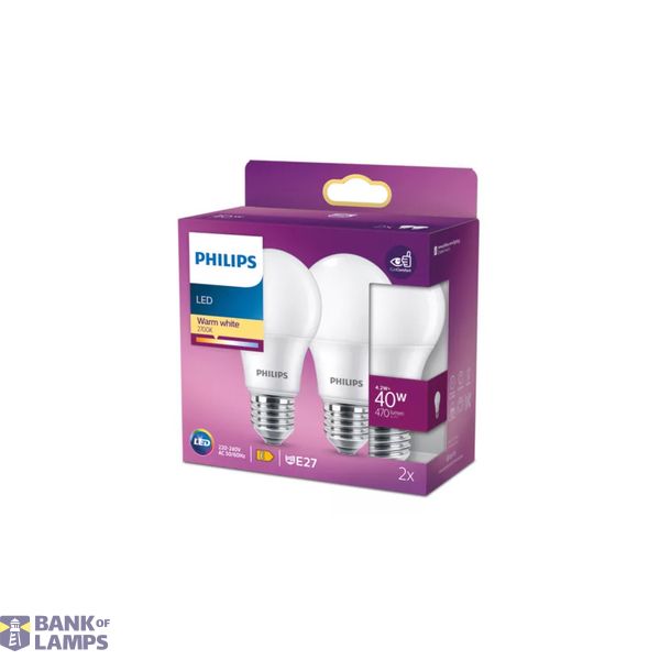 PHILIPS LED bulb A60 4.2W/40W E27 2700K 470lm NonDim 15Y opál 2-pack image 2