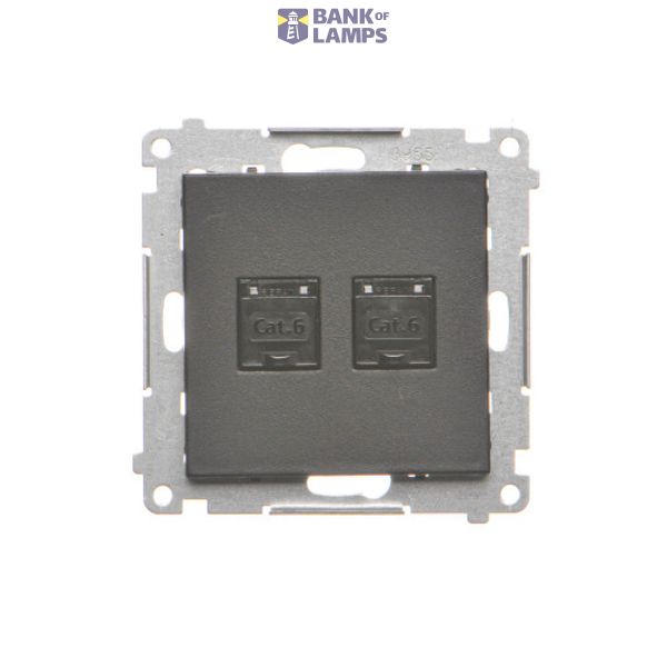 Double computer socket RJ45 cat. 6 with anti-dust cover, black matt image 1