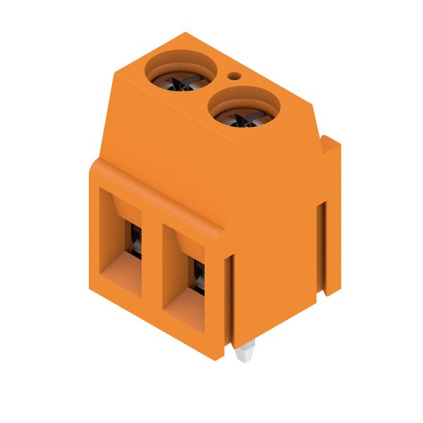 Printed circuit board terminals, 5.00 mm, Number of poles: 2, 90°, Solder pin length (l): 3.5 mm, tinned, orange, Clamping yoke connection, Clamping range, max. : 2.5 mm², Box image 2
