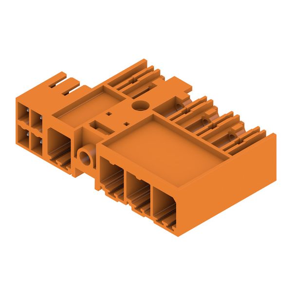 PCB plug-in connector, male header, closed side, Middle flange, THT solder connection, 7.62 mm, Number of poles: 4, 270°, Solder pin length (l): 3.5 mm, tinned, orange, Box image 4