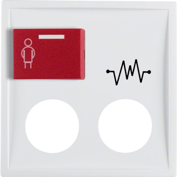 Central part with red call button on top and place for 2 auxiliary plug-in connectors, Berker S.1/B.x, white, matt image 1