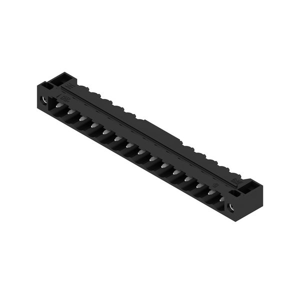 PCB plug-in connector, male header, Flange, THT/THR solder connection, 5.08 mm, Number of poles: 15, 90°, Solder pin length (l): 3.2 mm, tinned, black, Box image 8