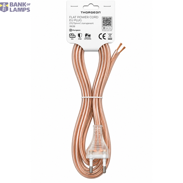 Flat Cord 3m 2×0.75mm² 2.5A 250V~ IP20 EU Plug Transparent image 2