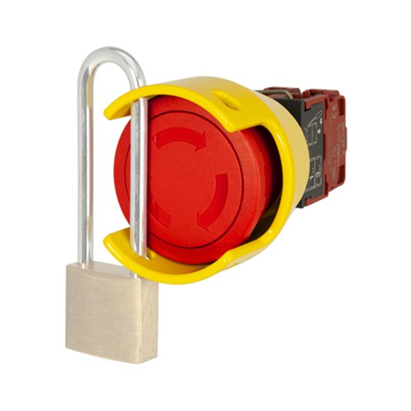 Mushroom push-button Ø 52, twist release, red, 2 N.C., with padlockable guard, metal image 1