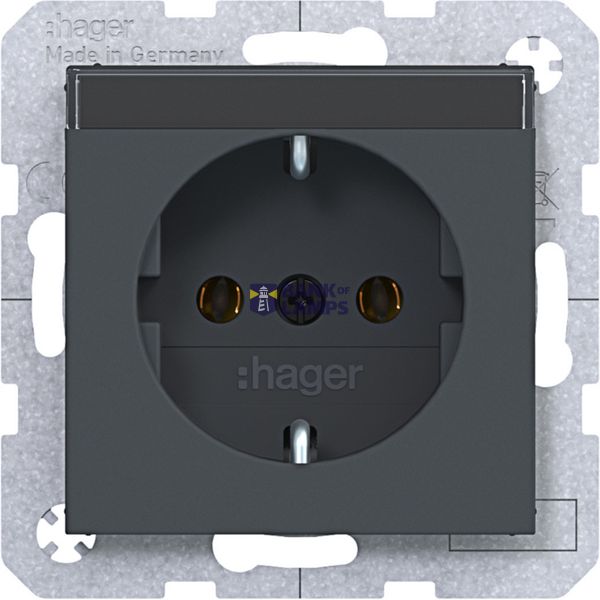 SCHUKO wall socket, text field, plug-in type, A.x/C.x anthracite image 1
