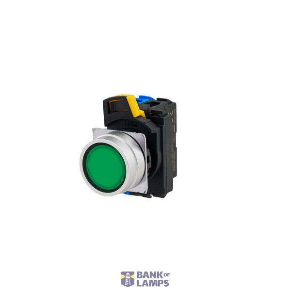 Pushbutton A22NL Ã˜22, bezel brushed metal, FLAT, MOMENTARY, CAP COLOR Transparent GREEN, LED GREEN, 1NC, 24 VDC A2221687M image 1