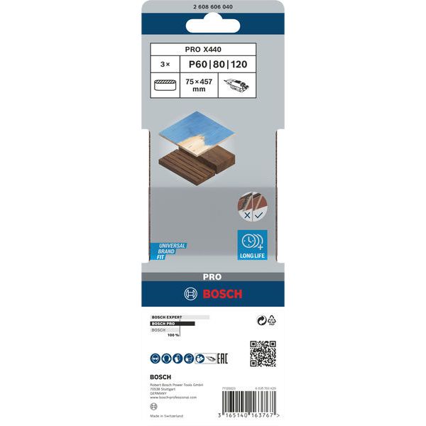 3-piece X440 sanding belt set 75 x 457 mm, 60; 80; 100 image 1