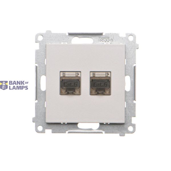 Double computer socket RJ45 category 6 with anti-dust cover, light gray matt image 1