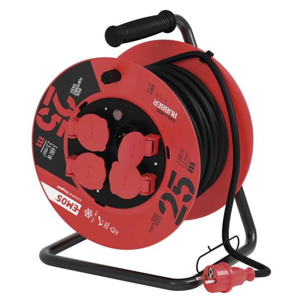 Rubber Extension Cord Reel – 4 sockets, 25m, 2,5mm2 image 1