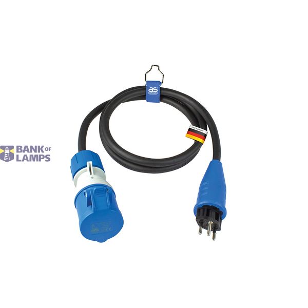 International CEE adapter cords Swiss standard • With 1.5m heavy-duty rubber cable H07RN-F 3G2.5 SEV plug type 12 (230 V, 10 A, 3pole) andCEE connector with flap lid 230 V, 16 A, 3-pole) image 1