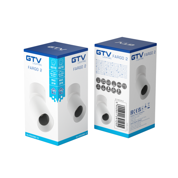 Ceiling luminaire FARGO 2, GU10, 70x166 mm, IP20, max. 20 W, round, white image 2