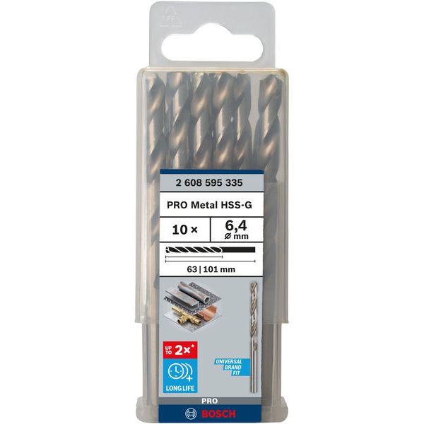 Metal drill bits HSS-G, DIN 338 6,4 x 63 x 101 mm 10 pcs. image 1