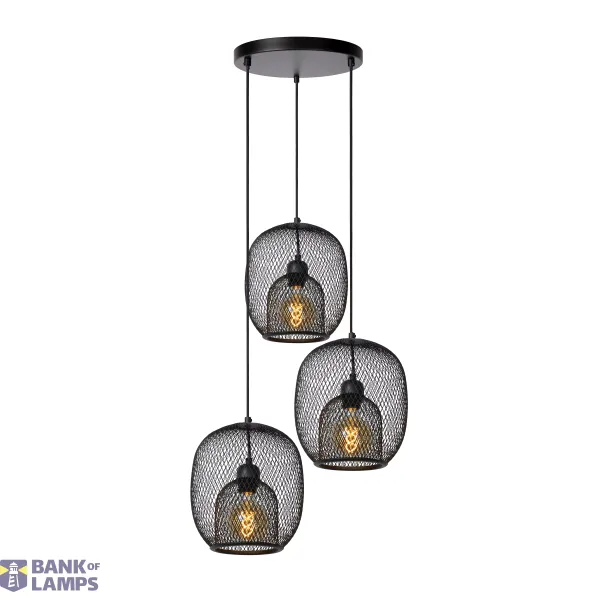 Lucide JERREL - Pendant light - Ø 51 cm - 3xE27 - Black image 1