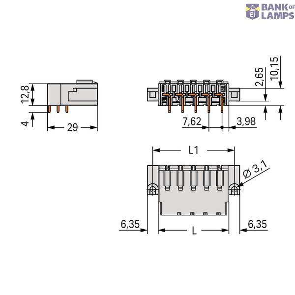 THT male header 1.0 x 1.2 mm solder pin angled light gray image 2