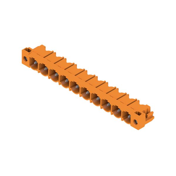 PCB plug-in connector, male header, Flange, THT solder connection, 7.62 mm, Number of poles: 10, 90°, Solder pin length (l): 3.2 mm, tinned, orange, Box image 3