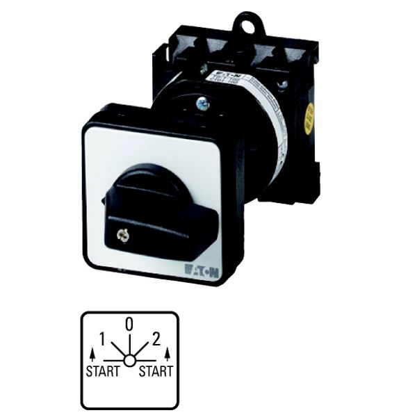 T0-2-8177/Z Spring-return switch, T0, 20 A, rear mounting, 2 contact unit(s), Contacts: 4, Spring-return in START position, 45 °, momentary/maintained, START>1-0- image 1