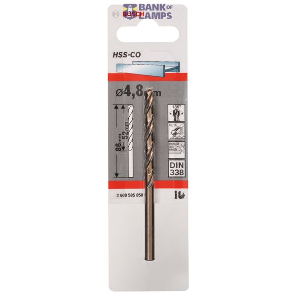 Metal drill bits HSS-Co, DIN 338 4,8 x 52 x 86 mm 1 pcs. image 2