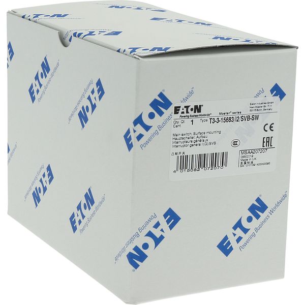T3-3-15683/I2/SVB-SW Main switch, T3, 32 A, surface mounting, 3 contact unit(s), 3 pole, 2 N/O, 1 N/C, STOP function, With black rotary handle and locking ring, Lockable i image 41
