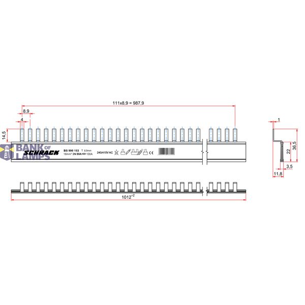 Busbar Pin Version, N, Pin 4mm, 16mmý, MW=9mm, 1m image 3