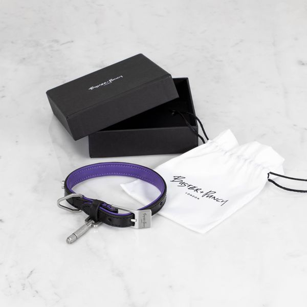 DOG COLLAR / CROSS / SMALL / BLACK / PURPLE / STEEL image 2