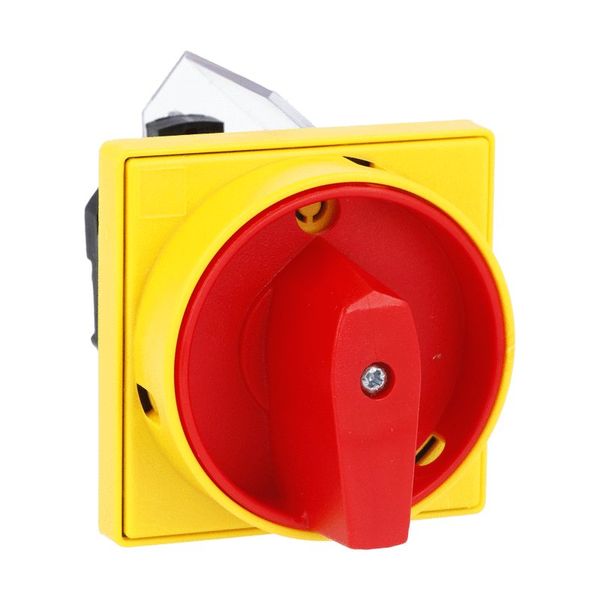 Rotary cam switch 7GN series, ON-OFF switch 4 poles 16A, for front mounting with red/yellow handle padlockable in 0 and protection covers, front plate 65X65mm image 1