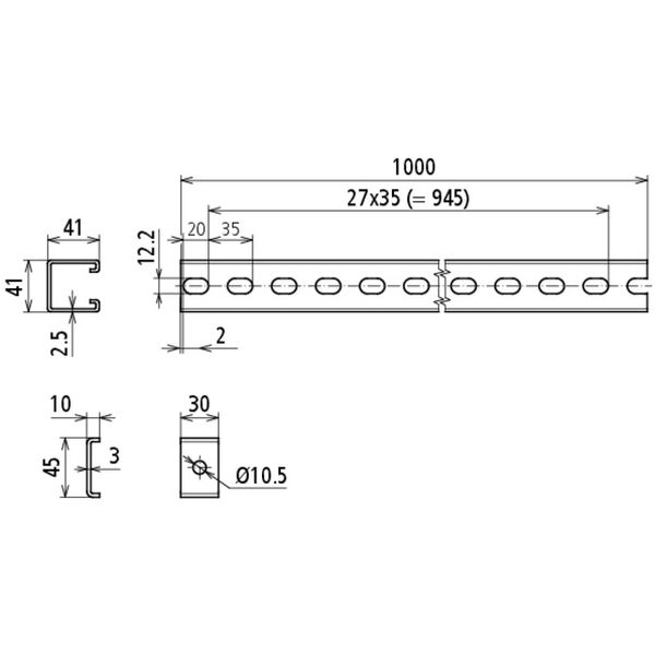 C-rails L 1000mm StSt (V4A) including retaining clips, screws and nuts image 2
