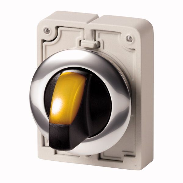 M30C-FWLK3-Y Illuminated selector switch actuator, RMQ-Titan, With thumb-grip, momentary, 3 positions, yellow, Metal bezel image 1