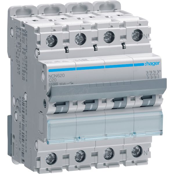 MCB 3P+N 10kA/15kA C-20A 4M image 1