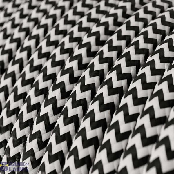 Glossy Charcoal Black and Optical White ZigZag Textile Cable - The Original Creative-Cables - RZ04 round 2x0.75mm / 3x0.75mm image 2