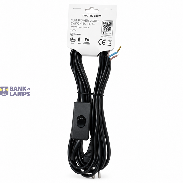 Flat cable 3m, 2* 0,75 mm² 2.5A 250V~ IP20 with on/off switch and EU plug, black image 2
