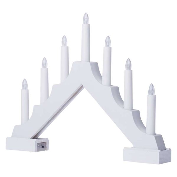 LED candlestick, wooden, white, 29 cm, 2x AA, indoor, warm white, timer image 1