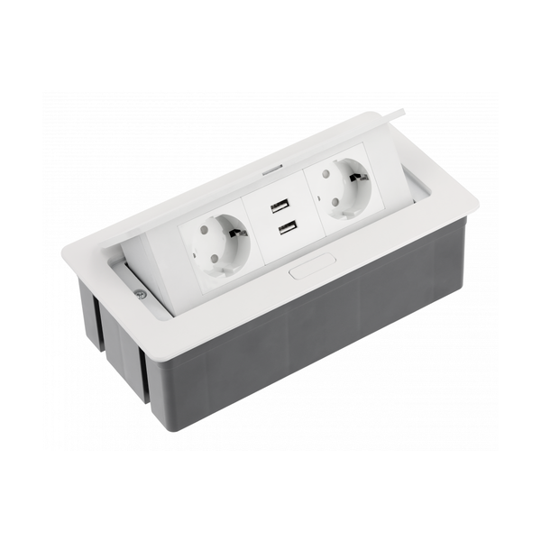 Furniture socket SOFT, 2xSHUKO, 2xUSB-A 2.1A, cable 1.5 m, white image 1