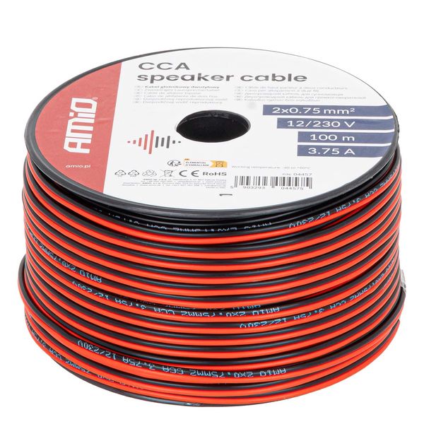 CCA speaker cable 2x0.75mm2 100m 3.75A AMIO-04457 image 1