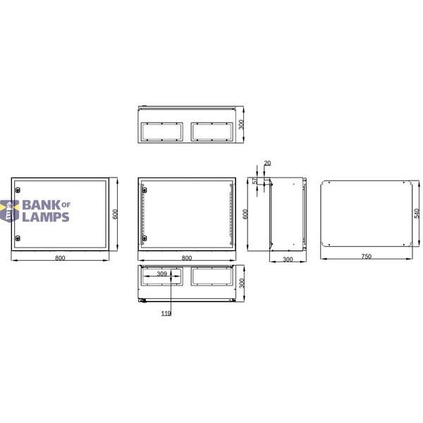 Wall-mounted enclosure 1 door IP65 H=600 W=800 D=300 mm image 2