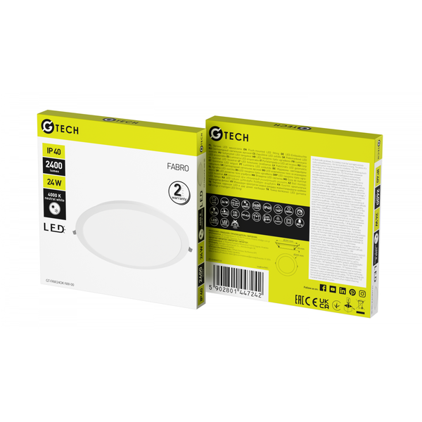 G-TECH LED luminaire FABRO, 24 W, 2400 lm, 4000K, AC220-240V, IP40, recessed, round, white image 2