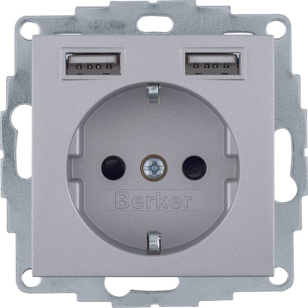 SCHUKO socket outlet/USB A-A, B.3/B.7, alu matt, lacquered image 1