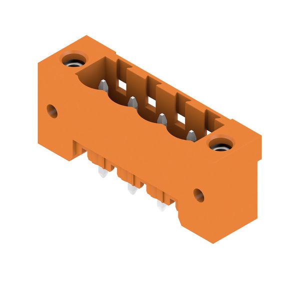 PCB plug-in connector, male header, Flange, THT solder connection, 5.08 mm, Number of poles: 4, 180°, Solder pin length (l): 3.2 mm, tinned, orange, Box image 1