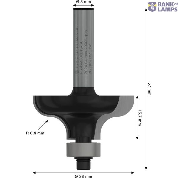 Edge forming bit F, 8 mm, R1 6.35 mm, D 38 mm, L 15.7 mm, G 57 mm image 3