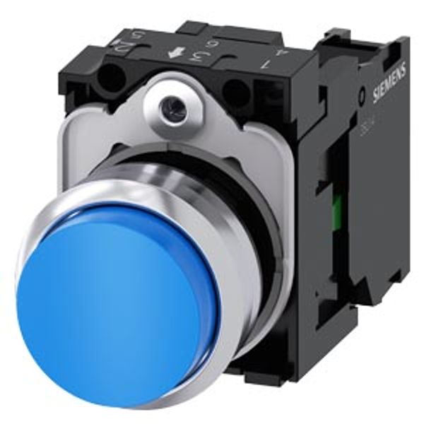 Pushbutton, 22 mm, round, metal, high gloss, blue, button, 1 NO image 1