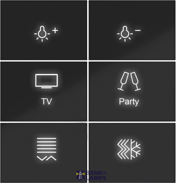 KNX pushbutton cover, 6-position, with backlight, A.x/C.x, black glossy. image 1