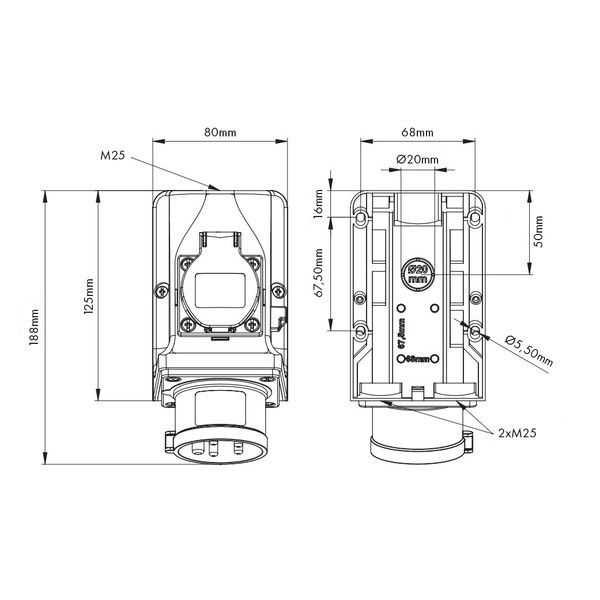 CEE Wall socket combination IP44, ready wired, 32A image 2