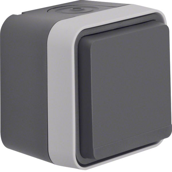 SCHUKO socket outlet with hinged cover surface-mounted, W.1, grey image 1