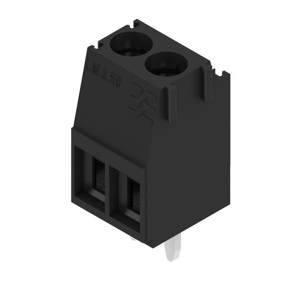 Printed circuit board terminals, 3.50 mm, Number of poles: 2, 90°, Solder pin length (l): 3.2 mm, tinned, black, Clamping yoke connection, Clamping range, max. : 2.08 mm², Box image 4